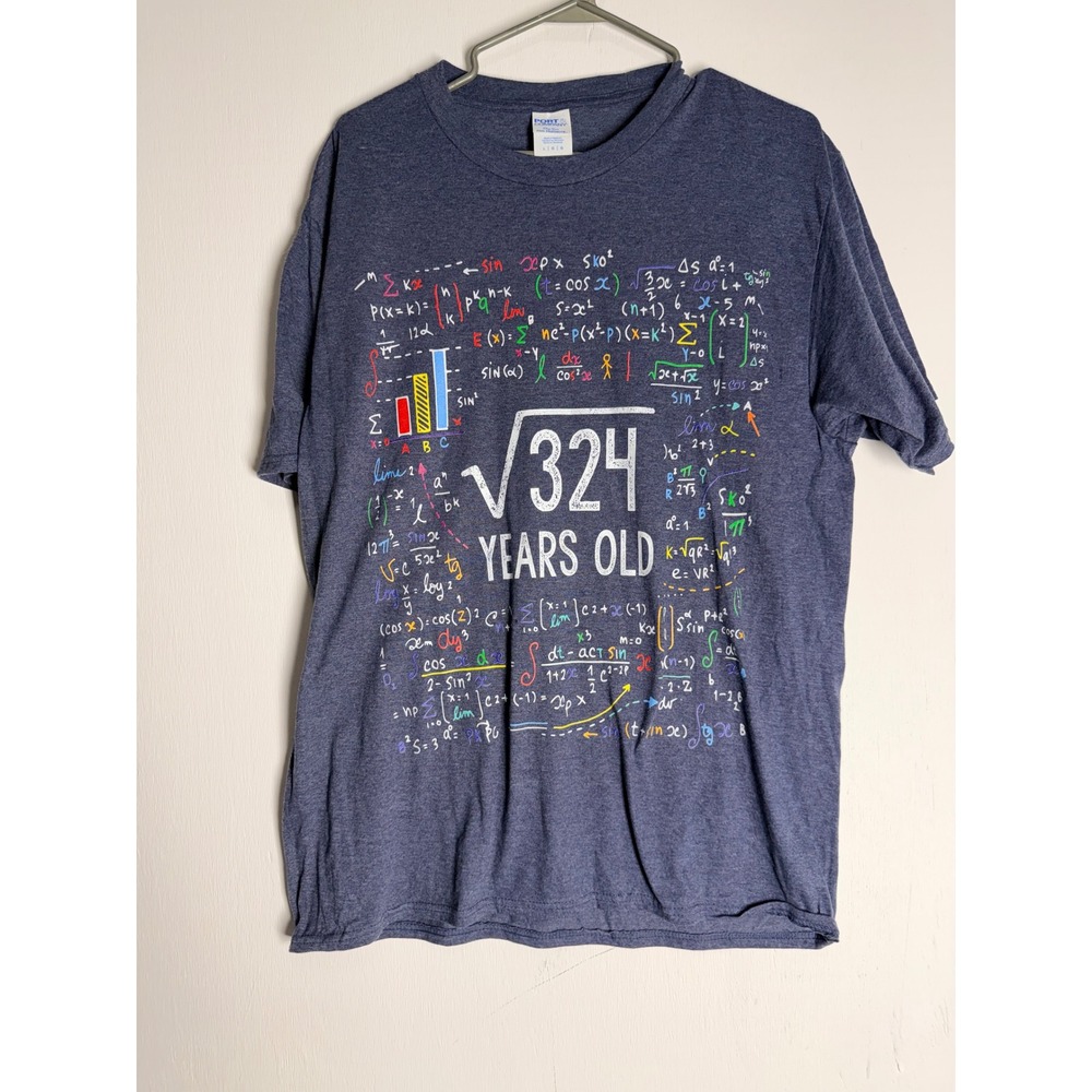 Math 18th Birthday Shirt Square Root of 324 Blue Tee Mens Large